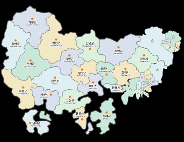 부산,울산,경남 지역 지도